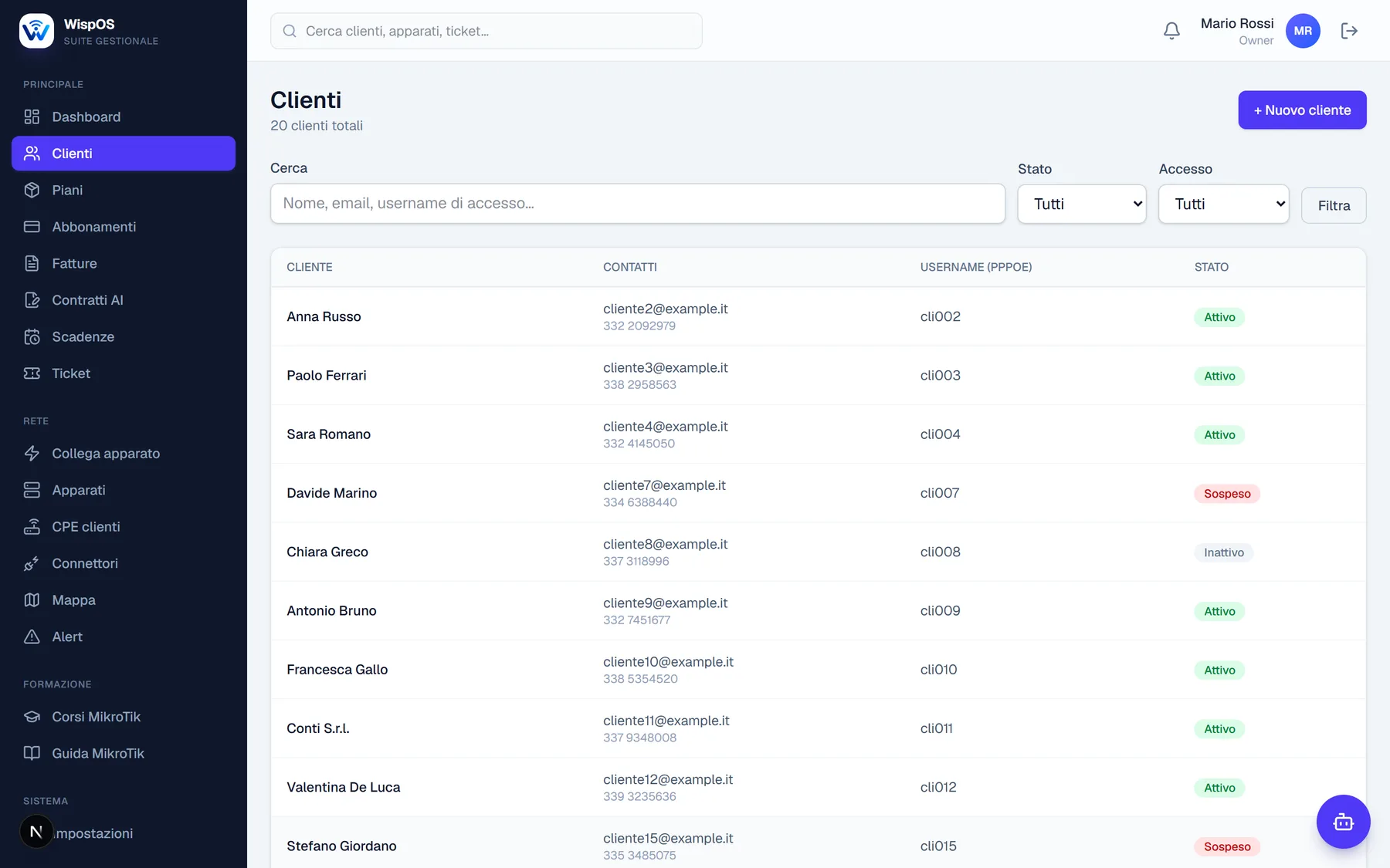 WispOS — Clienti & abbonamenti