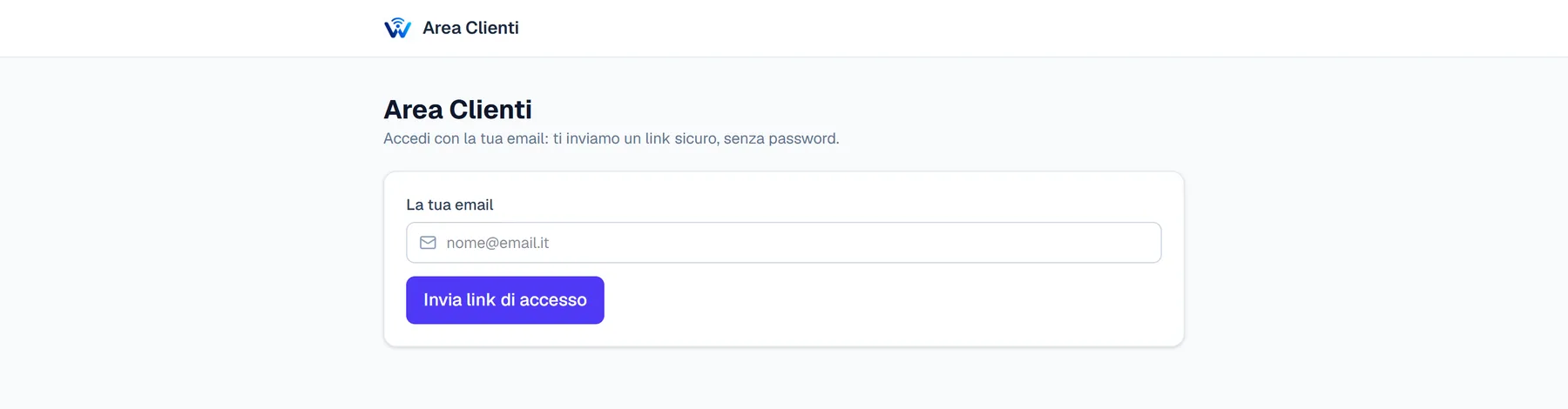 Area Clienti di WispOS con accesso senza password