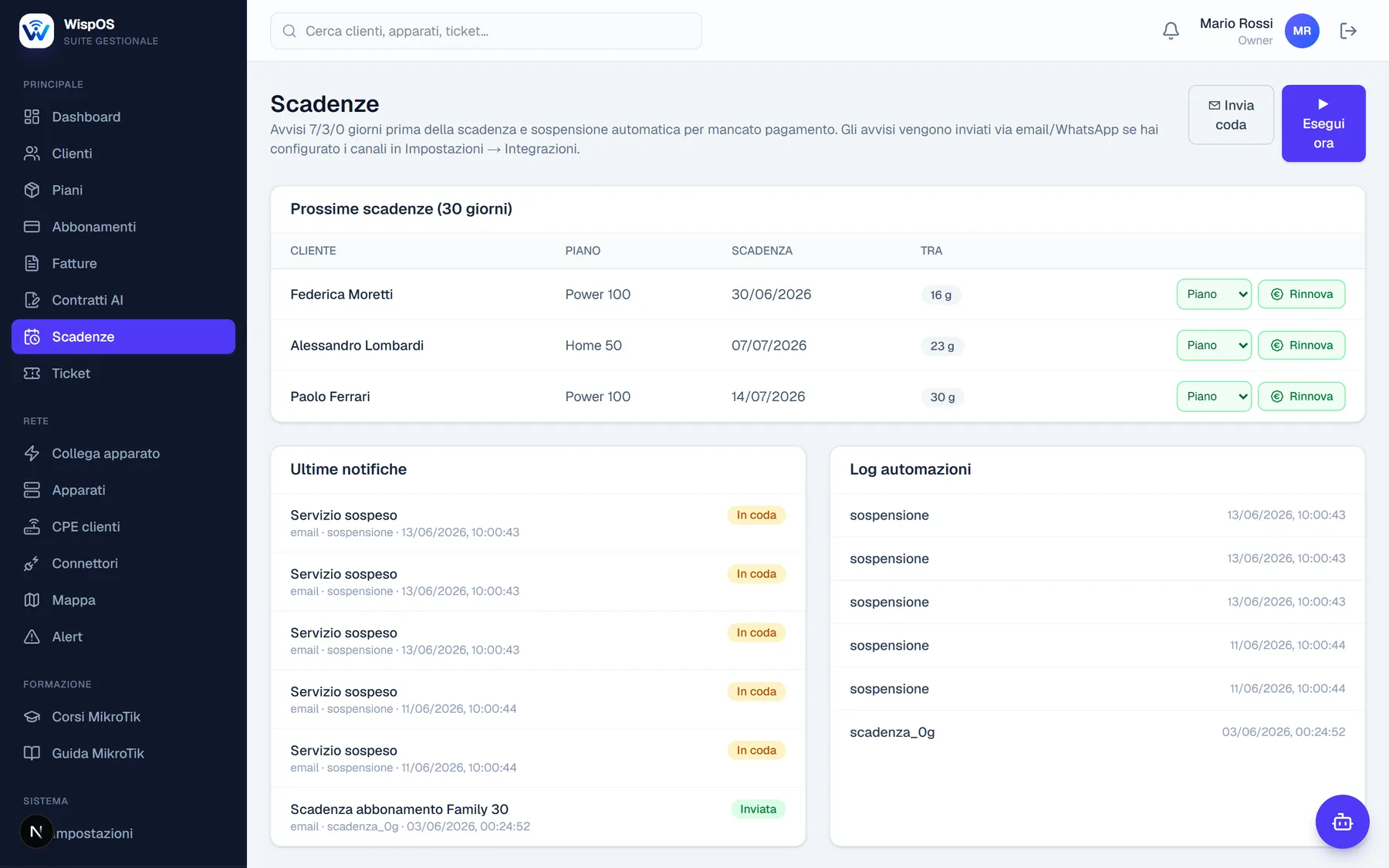 WispOS — Scadenze & automazioni