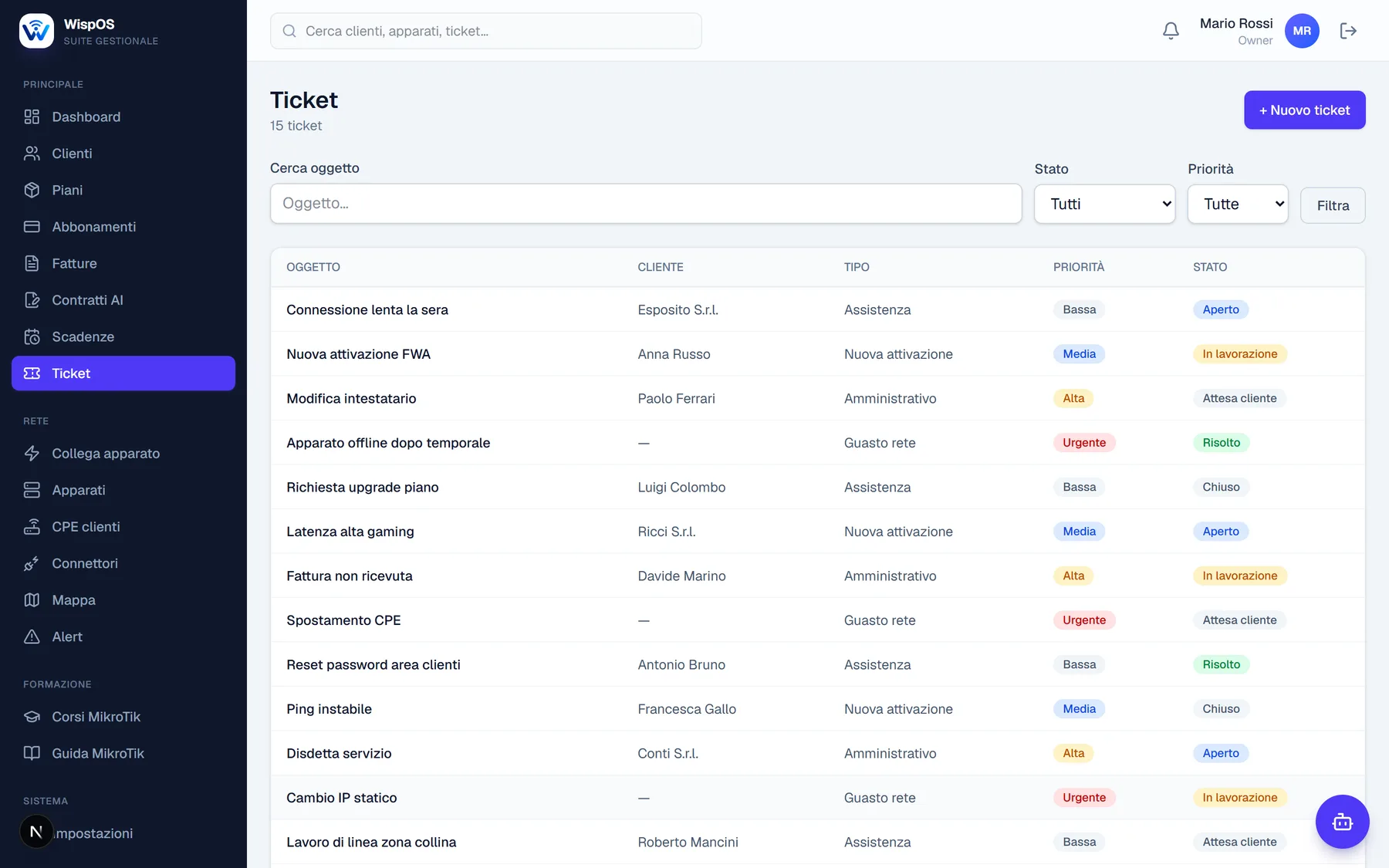 Gestione ticket di assistenza in WispOS